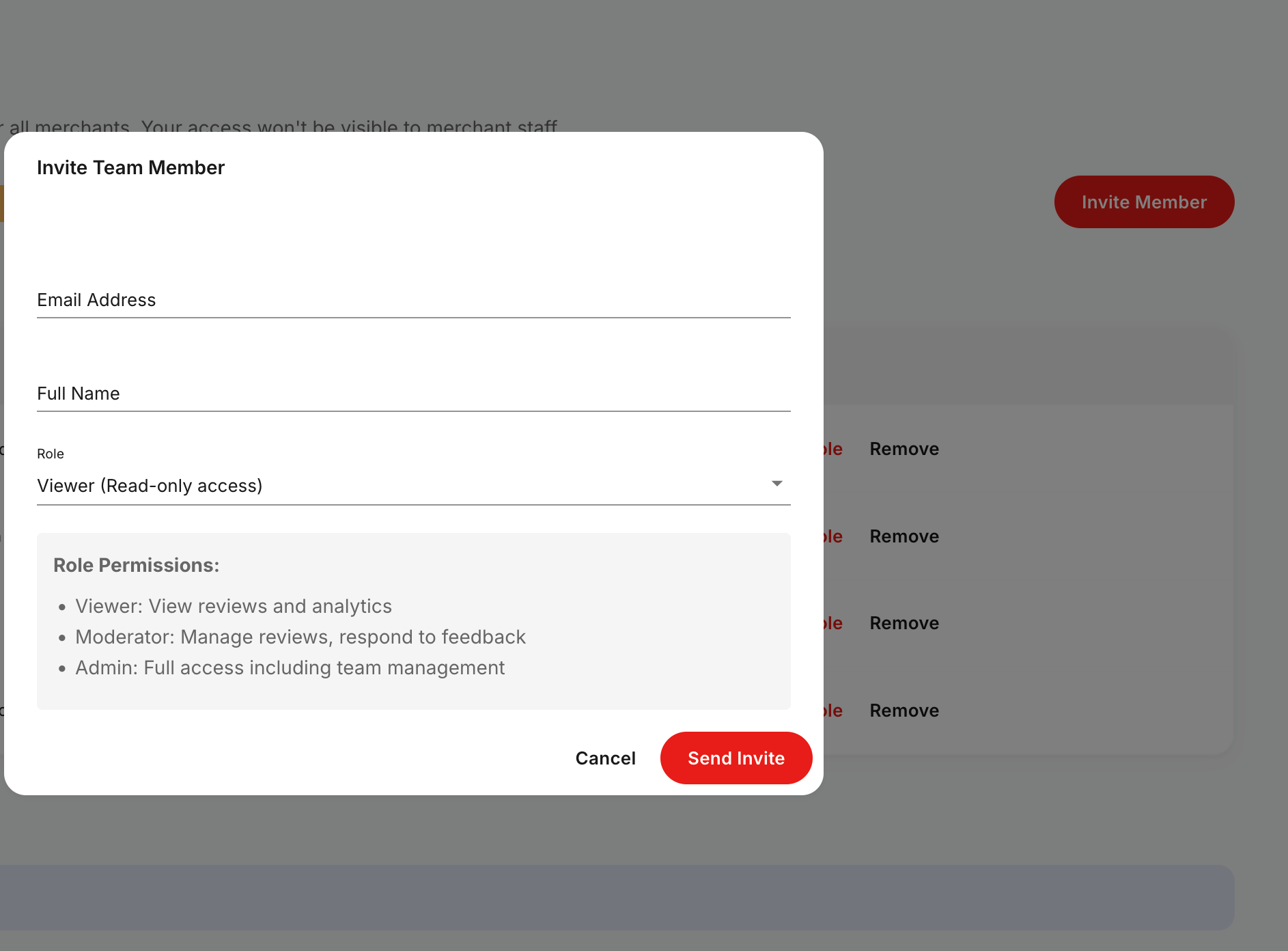 ReviewFlow team invitation and role permissions
